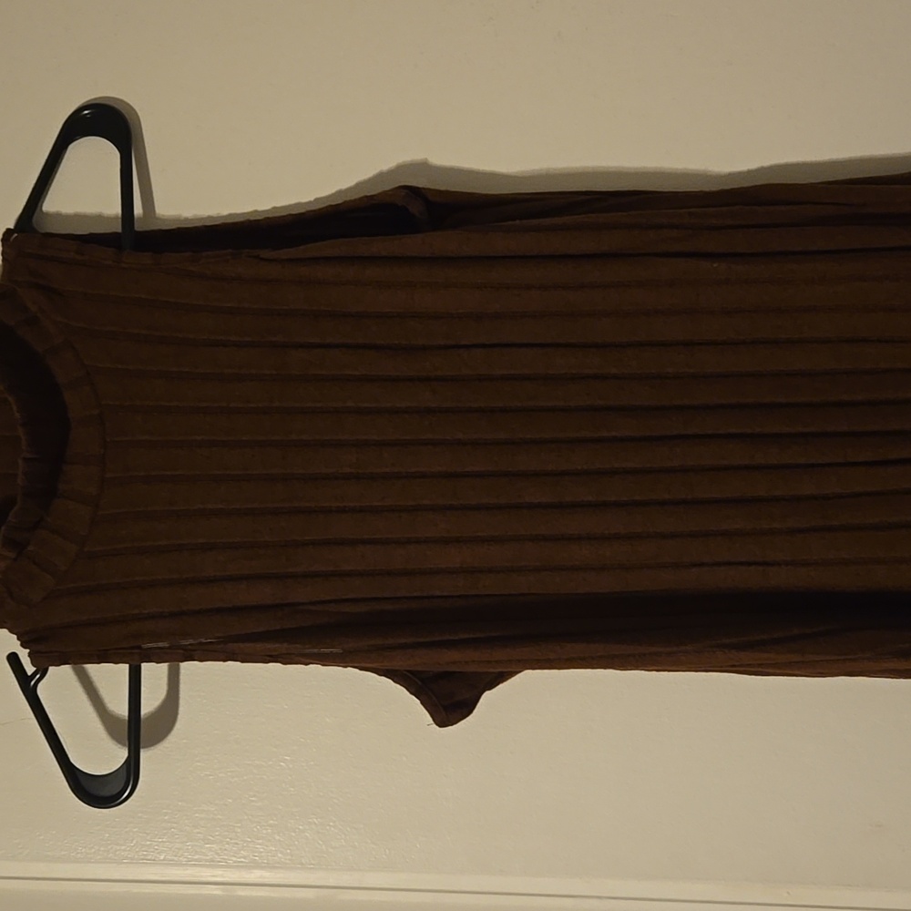 Long Brown dress with cardigan.